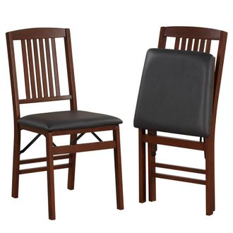 Costway Costway Folding Dining Chairs Set of 2 Foldable Upholstered Kitchen Chairs Brown
