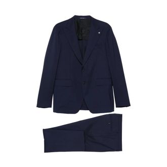 Tagliatore Tweedelig pak met broche detail - Heren - Business pakken - Blauw - 2XL - Tweed - Kostuums