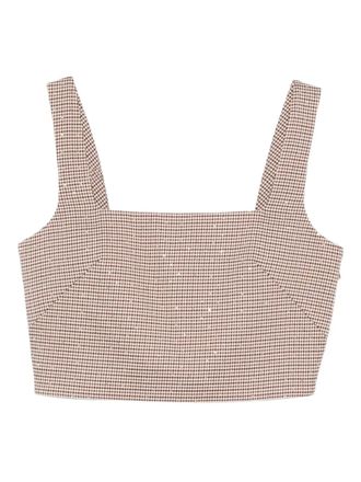 Maje check square-neck top - women - Fabric - 3 - Brown
