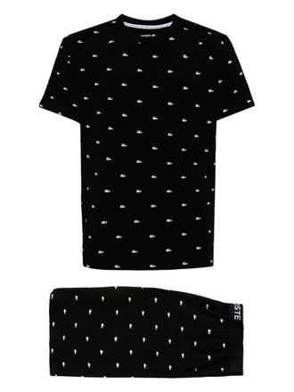 Lacoste Pyjama met geborduurd logo - Zwart