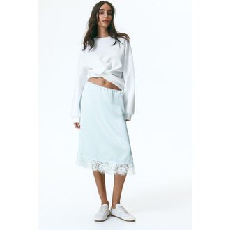 H&M Lace-trimmed Skirt in Light Turquoise at Nordstrom, Size Xx-Large