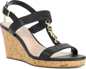 Dune London Womens Ladies Kasslie - T-Bar Cork Wedge - Black Leather - Size UK 5