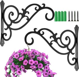 No Brand Gancho Pared Plantas, 2 Colgadores Pared Resistentes Plantas, Macetero Colgante Hierro Retro Macetas, Comederos P&aacute;jaros Campanillas Viento, Negro