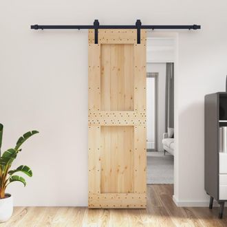 Berkfield Home Sliding Door with Hardware Set 70x210 cm Solid Wood Pine in Brown