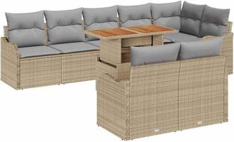 vidaXL Garden Sofa Set with Storage 9 pcs Beige Poly rattan vidaXL
