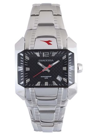 Diadora Womens Silver Stainless Steel Black Dial Watch - One Size