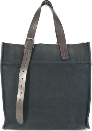 Herm&egrave;s Black Brown Canvas Leather Shoulder Bag Tote Bag (Pre-Owned)