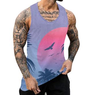 Generic Mens Tank Top Hawaii Sleeveless Tank Top Muscle Shirt Muscle Shirt Funky 3D Tropical Print Tank Tops Casual Beach Summer Holiday Party Vest Lightweigh