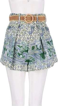 Zimmermann Paisley Ottie Tuck Scalloped Scarf Printed Denim Shorts