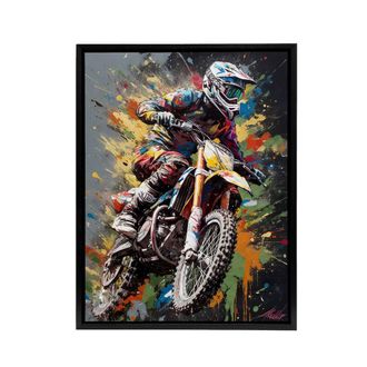 Artery8 Dirt Bike Sport Motocross Paint Splat Framed Canvas Wall Art Print | Size: W24 x H32