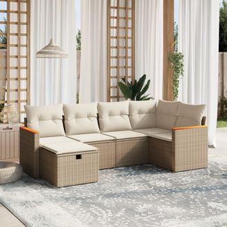 vidaXL Vidaxl - Juego De Sof&aacute;s Jard&iacute;n Con Cojines 6 Pzas Rat&aacute;n Sint&eacute;tico Beige