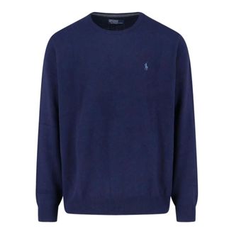 Ralph Lauren Round-neck Knitwear, male, Blue, XL, Logo Wool Jumper