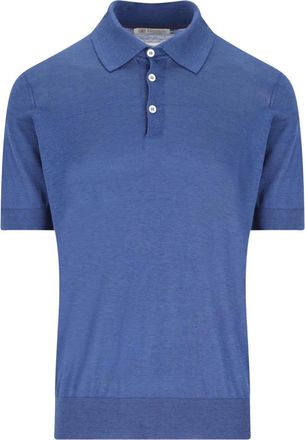 Brunello Cucinelli Poloshirt met geribbelde afwerking en knopen - Blauw