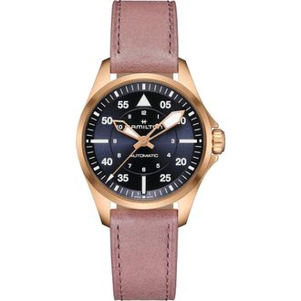 Hamilton Khaki Aviation Pilot Automatic Leather Strap Watch, 36mm in Pink Calf Leather at Nordstrom