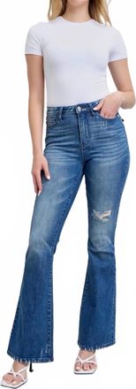 Judy Blue High Rise Contrast Wash Destroy Flare Jeans In Blue