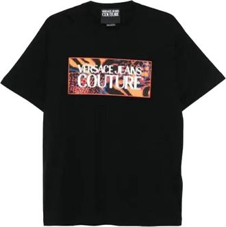 Versace Jeans Couture Tops, Heren, Zwart, XL, Katoen, Logo Katoenen T-Shirt