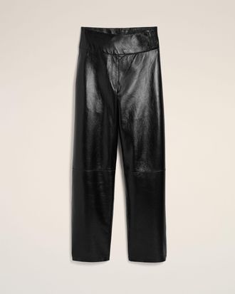 Ami Black Lamb Leather Wrapped Belted Trousers Black - XS - for Women