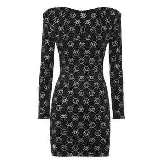 Philipp Plein Vestido con hombreras y monograma - Dresses - Mujer - Negro - M