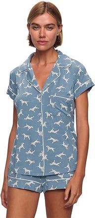 Eberjey Gisele Printed Shortie Pj Set Womens Pajama Sets Dalmatian Faded Denim/Ivory : SM, Spandex/Viscose