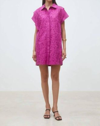 Suncoo Cross Short Embroidered Shirt Dress In Raspberry