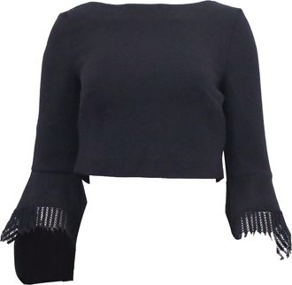 Roland Mouret Liverton Fringe Sleeve Crop Top in Black Wool