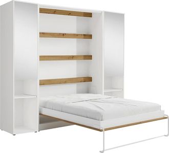 Vente-Unique Letto A Scomparsa Verticale 160 X 200 Cm 2 Colonne Contenitore Con Specchi E Led Bianco E Naturale - Rapili