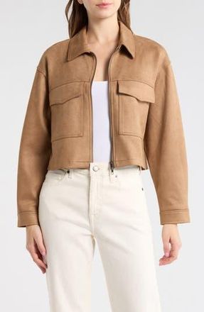 Melrose and Market Faux Suede Crop Jacket in Tan Tiger at Nordstrom Rack, Size Xx-Large