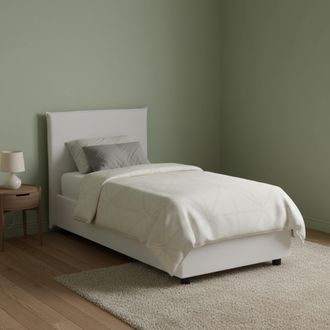 Talamo Italia Dmora - Cama Individual Dbae, Cama Contenedor Con Tapizado En Ecopiel, 100% Made In Italy, Apertura Frontal, Adecuado Para Colch&oacute;n Cm 90x190, Blanco