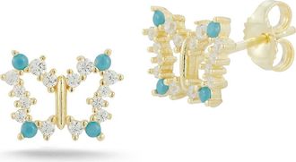 Sphera Milano CZ & Turquoise Butterfly Stud Earrings in Gold at Nordstrom Rack
