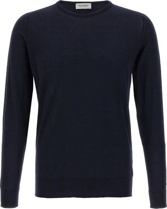 John Smedley Hatfield Gebreide Trui - Heren - Ronde hals truien - Blauw - S - Katoen - Truien & Vesten