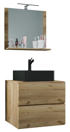 ebuy24 Ebuy24 - Vcm 3 Pcs Lavabo Lavabo Negro Gabinete Inferior Ancho 60 Cm Muebles De Ba&ntilde;o Con Cajones Espejo Lendas S Bl (roble Miel)