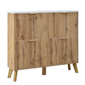 Urban Meuble Zapatero efecto m&aacute;rmol blanco y madera natural 4 puertas