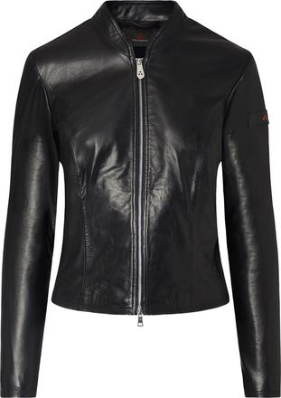 Peuterey Fitted Black Biker Jacket with Dual Slider Zip and Stand-Up Collar