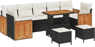 vidaXL Garden Sofa Set with Cushion 10 pcs Black and cream vidaXL