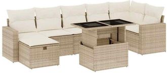 vidaXL Set De Sof&aacute;s De Jard&iacute;n Y Cojines 8 Piezas Rat&aacute;n Sint&eacute;tico Beige Vidaxl