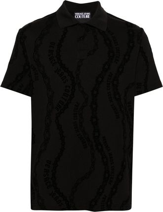 Versace Jeans Couture flocked-print jersey polo shirt - men - Cotton/Polyamide - L - Black