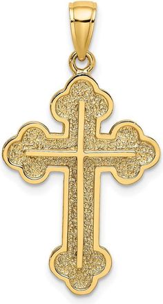 Diamond2Deal 14k Yellow Gold Textured Budded Cross Charm Pendant