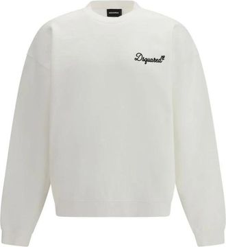 Dsquared2 Katoenen sweatshirt met geribbelde ronde hals - Heren - Sweatshirts - Wit - L - Katoen - Hoodies & sweatvesten