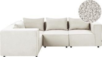 Beliani Sof&aacute; Esquinero Derecho Moderno 4 Plazas Modular Tapizado De Boucl&eacute; Blanco Crema Axebo