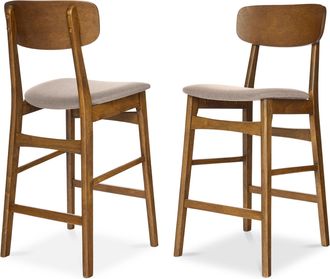 Best Choice Products 2-Piece Farmhouse Counter Height Bar Stool Set w/ Cushioned Seat, Wooden Backrest