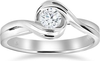 Pompeii3 1/2Ct Natural Round Solitaire Diamond Half Bezel Engagement Ring 14k White Gold