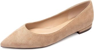 Castamere Womens Low Heels Casual Comfortable Ballet Pointed Toe Slip-On Flats Shoes Beige Nude Suede Pumps UK 5