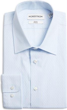 Nordstrom Trim Fit Pinstripe Premium Cotton Dobby Dress Shirt in Blue Isidoro Stripe at Nordstrom, Size 14.5 - 32