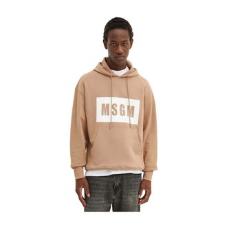 Msgm Sudadera con capucha con estampado de logo - Sweatshirts & Hoodies - Hombre - Beige - L