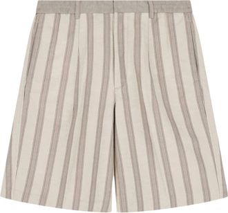 Emporio Armani Viscose and Linen Vertical Stripe Shorts - Heren - Korte Broeken - Beige - XL - Linnen - Korte Broeken
