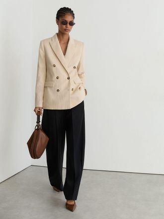 Reiss Womens Cream Cotton Corduroy Double-breasted Blazer, 14