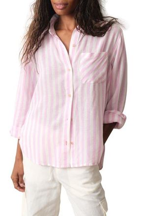 Marine Layer Jane Relaxed Fit Stripe Button-Up Shirt in Lavender And White Stripe at Nordstrom, Size X-Large