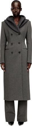 Diesel Long hourglass coat with knitted cowl hood - Jackets - Woman - Grey