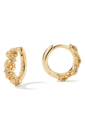 Made by Mary Cubic Zirconia Birthstone Flower Huggie Hoop Earrings in Gold January at Nordstrom