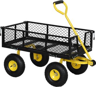 OEM Carro De Jard&iacute;n Basculante Carga 200 Kg Con Paneles Laterales Desmontables Y 4 Ruedas Neum&aacute;ticas Negro Y Amarillo